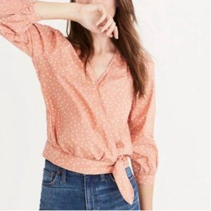 Madewell Wrap Top in Star Scatter Print Coral Cropped Top | XXS